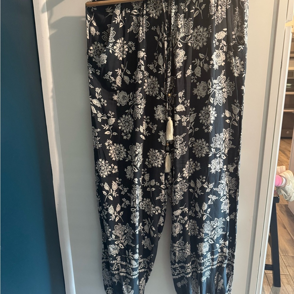 Angie Black and White Floral Track Pants